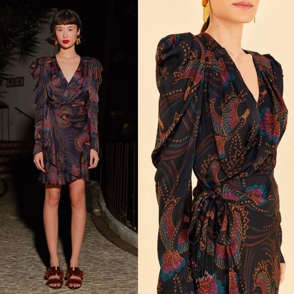 Farm Rio Sequin Toucans Mini Wrap Dress S - Picture 1 of 8